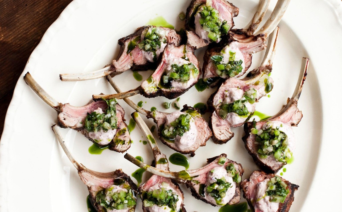 Al Brownʼs Grilled Lamb Racks With Olives, Anchovies and Salsa Verde