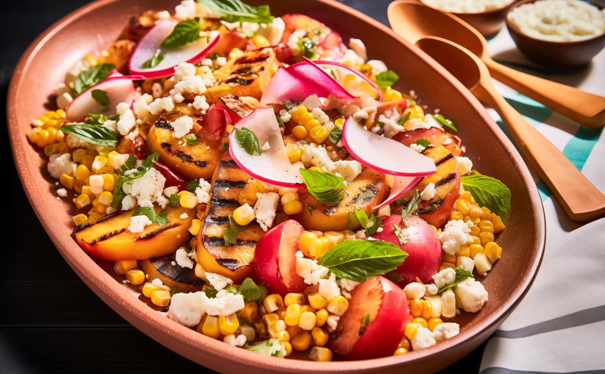 Gail Simmonsʼ Charred Corn, Peach & Feta Salad with Grilled Lime