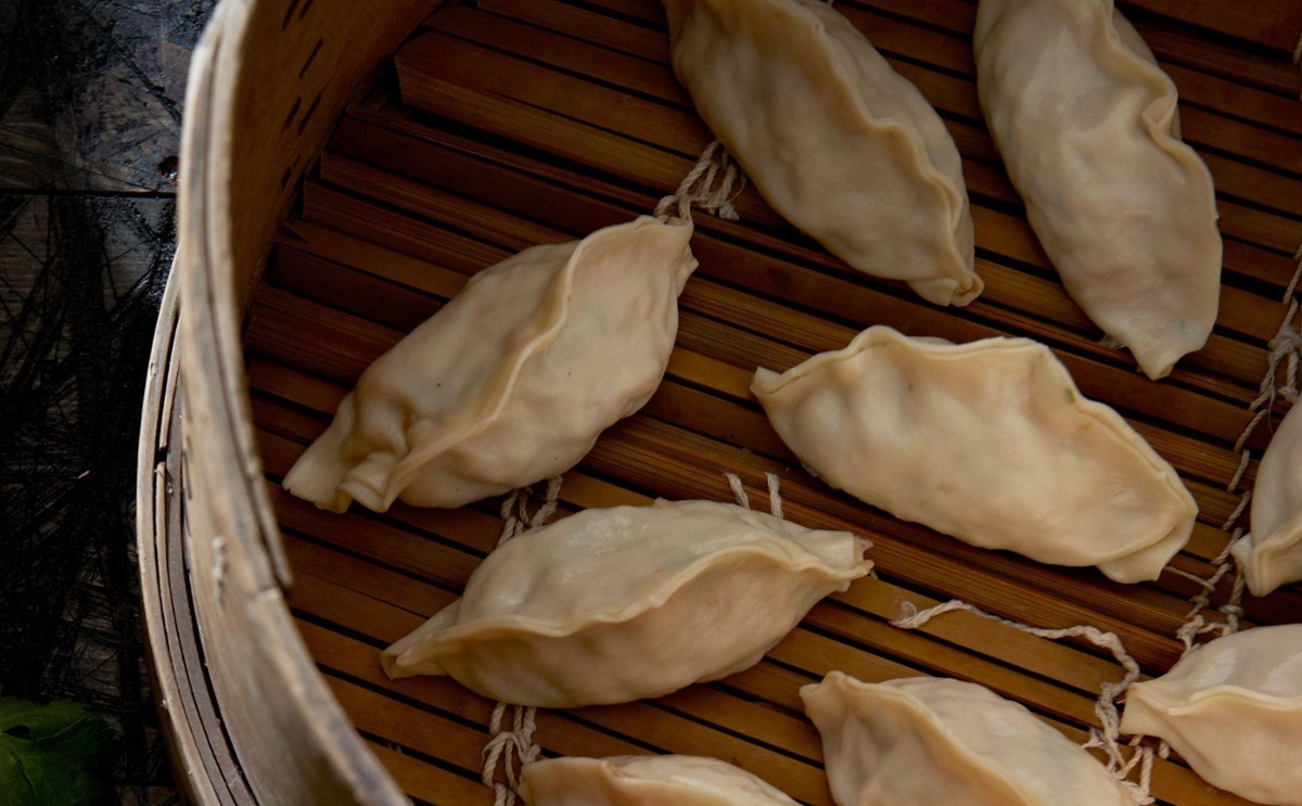 Teage Ezardʼs Pork, Shiitake and Garlic Chive Dumplings with Coriander
